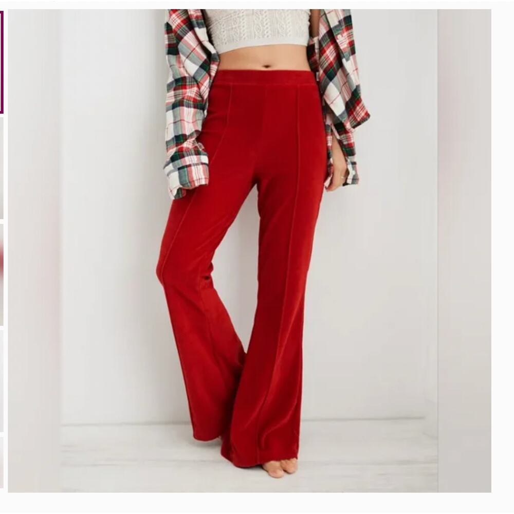 Aerie Groove-On Ribbed Velour Corduroy Flare Pant sundried red sz S